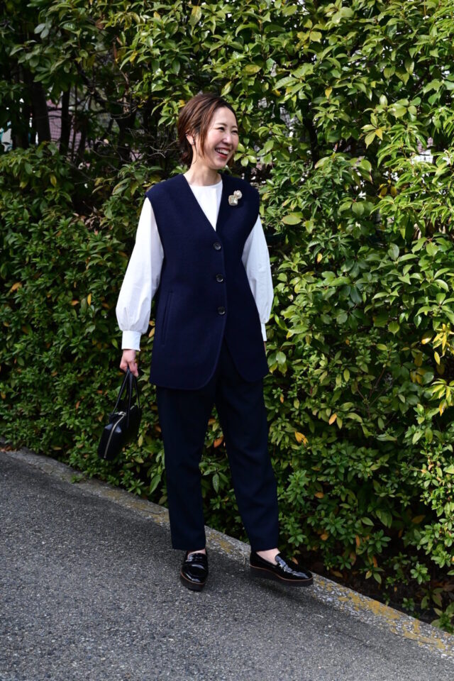 30代  40代  50代  60代　コーデ　ワーママ　通勤　休日　きれいめ　ベスト　ジャケット　ファッション　ウェア　セレモニー　服　 OURHOME  高身長　低身長　洗える　