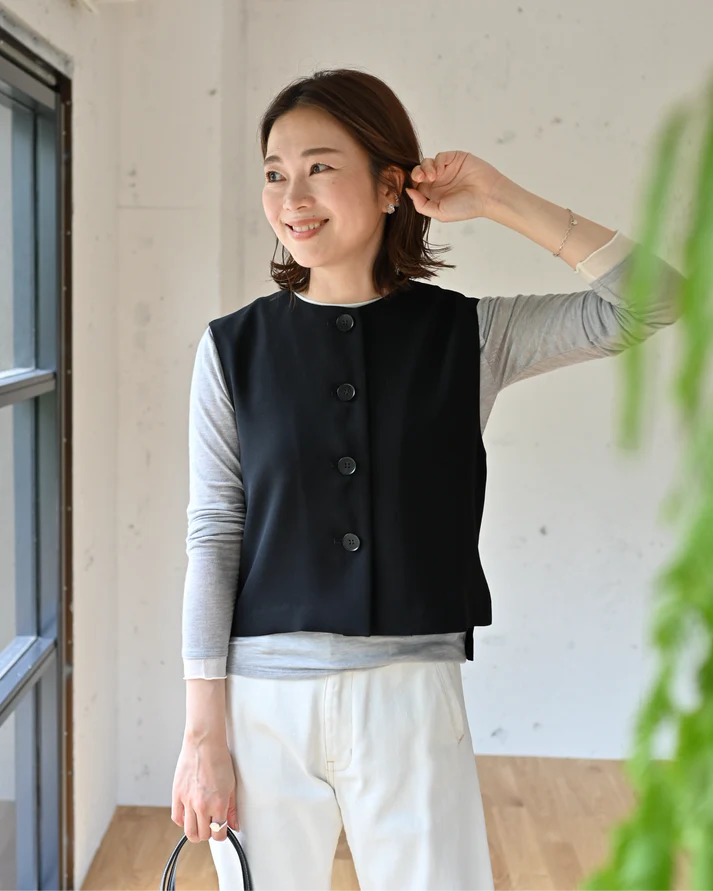 30代  40代  50代  60代　コーデ　ワーママ　通勤　休日　きれいめ　ベスト　ジャケット　ファッション　ウェア　セレモニー　服　 OURHOME  高身長　低身長　洗える　